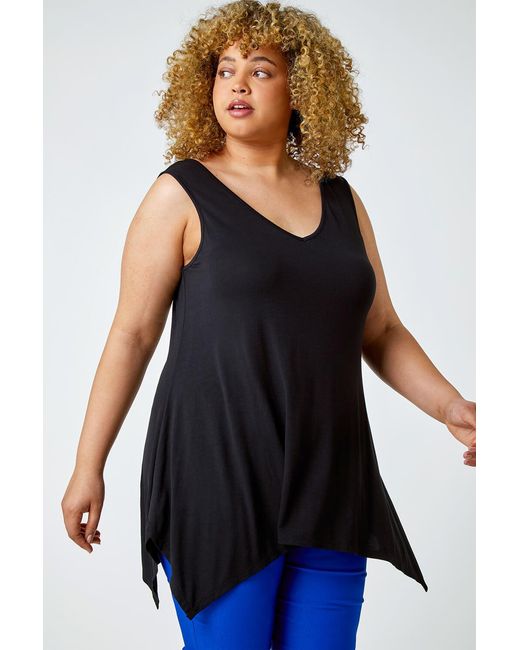 Roman Curve Black Cross Detail V-Neck Stretch Vest Top