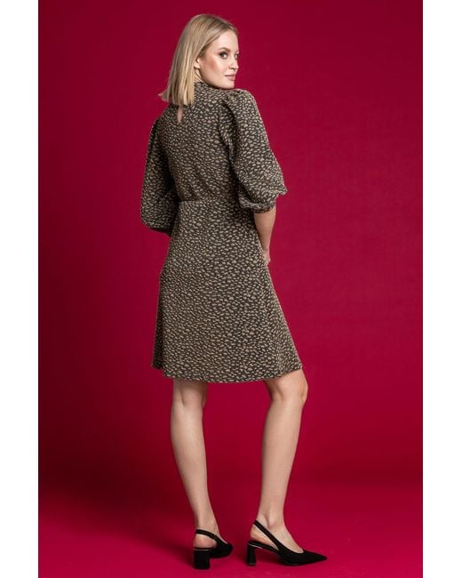 Roman Metallic Shimmer Leopard Print Fit & Flare Dress