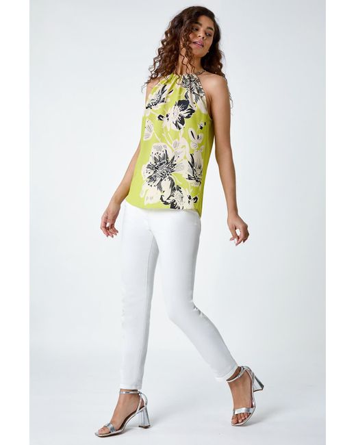 Roman Yellow Floral Halterneck Top