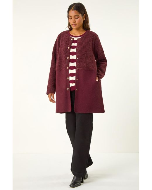 Roman Red Collarless Contrast Button Knit Jacket