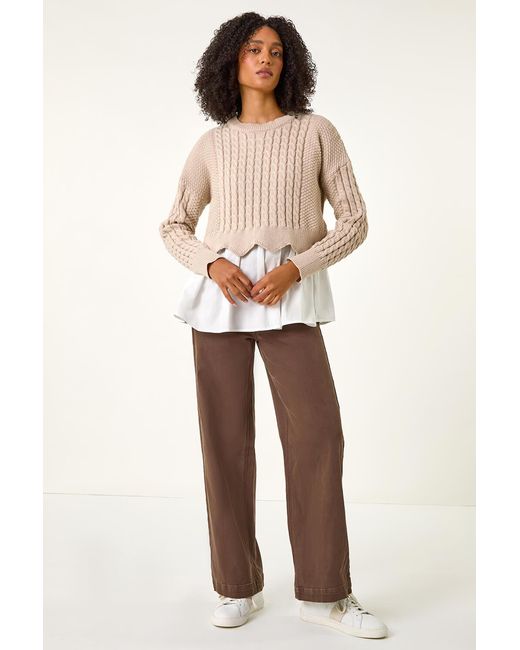 Roman Natural Contrast Cable Knit Jumper