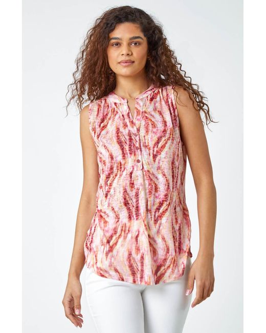 Roman Red Abstract Burnout Sleeveless V-Neck Top