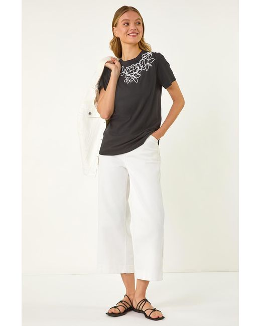 Roman Black Embroidered Stretch T-Shirt