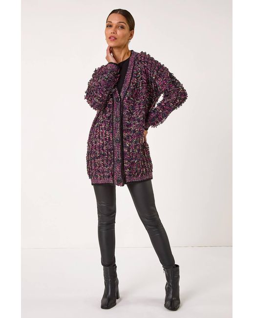 Roman Purple Loop Knit Button Cardigan