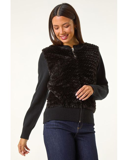 Roman Blue Faux Fur Funnel Neck Zip Jacket