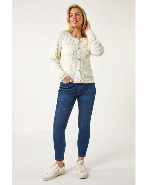 Roman Petite Blue Cable Knit Button Cardigan