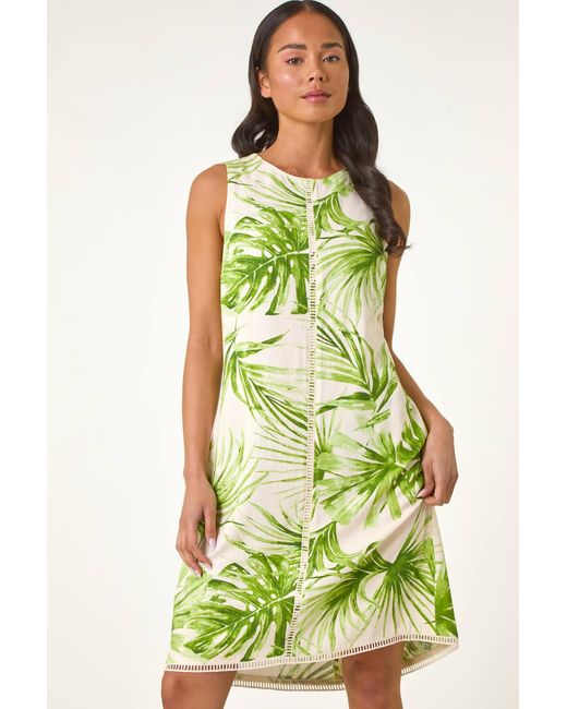Roman Petite Green Tropical Sleeveless Dress