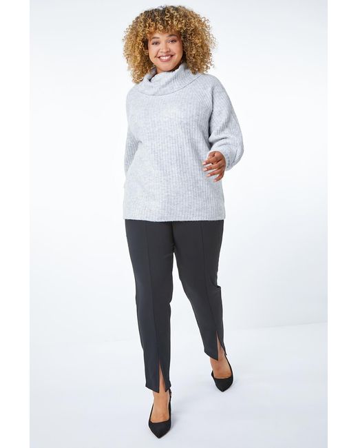 Roman Curve Gray Split Hem Stretch Trouser