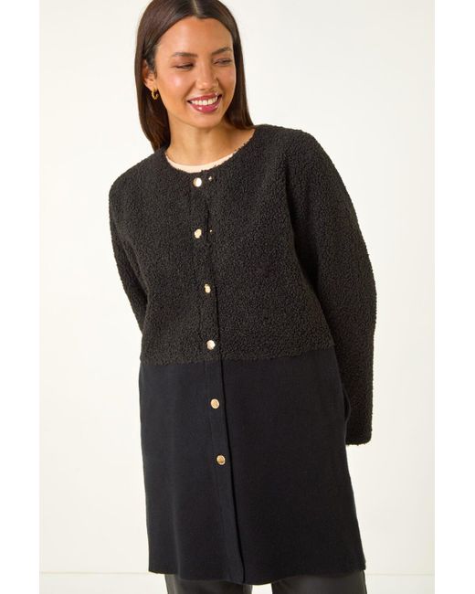 Roman Black Collarless Contrast Button Knit Jacket