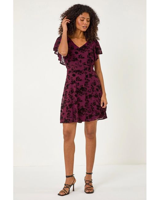 D.u.s.k Purple Floral Print Angel Sleeve Mini Dress