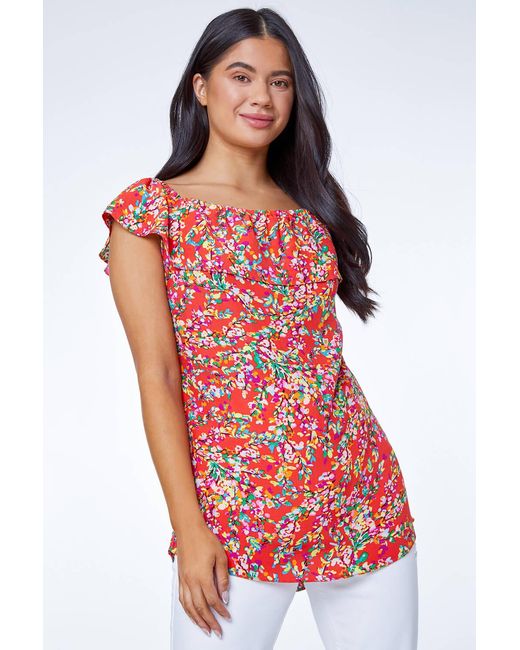 Roman Petite Multicolor Ditsy Floral Print Bardot Top