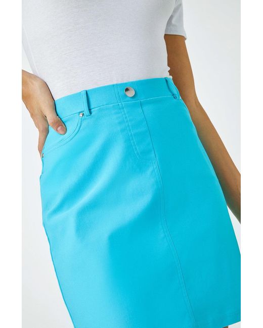 Roman Blue Elastic Waist Straight Stretch Skirt