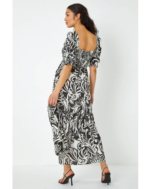 D.u.s.k White Floral Contrast Print Midi Dress