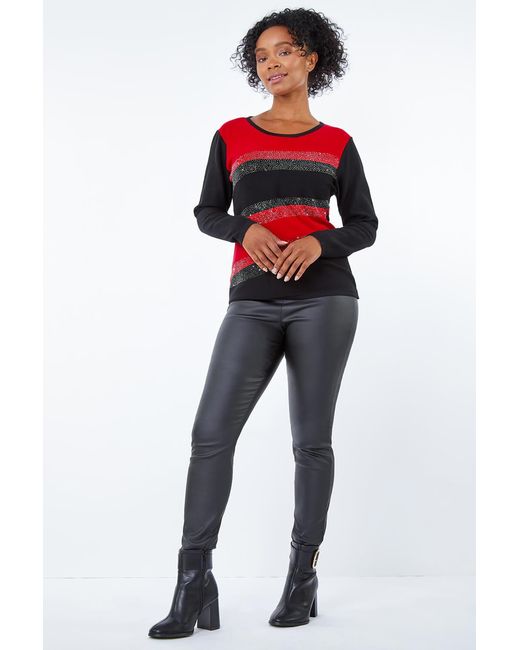Roman Petite Red Embellished Stripe Jumper