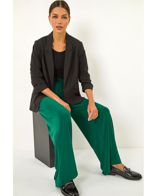 Roman Green Wide Leg Stretch Trousers