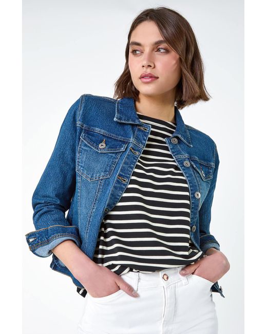 Roman Blue Cotton Blend Stretch Denim Jacket