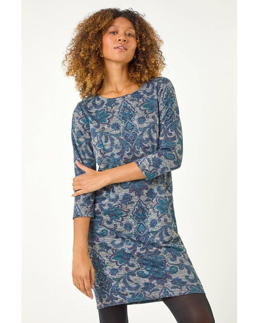 Roman Blue Baroque Pocket Detail Shift Dress