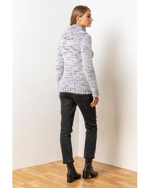 Roman Purple Fluffy Yarn Cowl Neck Jumper