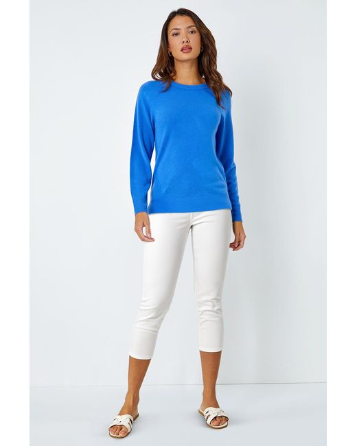 Roman Blue Plain Soft Crew Neck Jumper