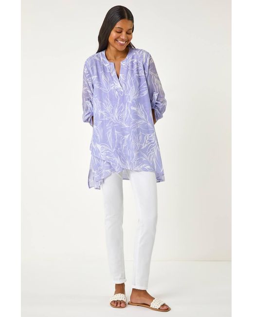 Roman Blue Linear Print Wrap Tunic Top