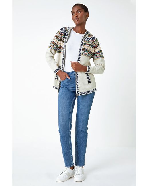 Roman Blue Nordic Print Knitted Zip Up Hoodie