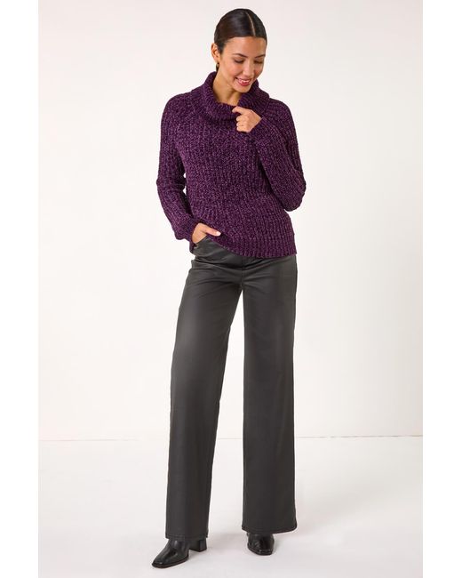 Roman Purple Cowl Neck Chenille Knit Jumper