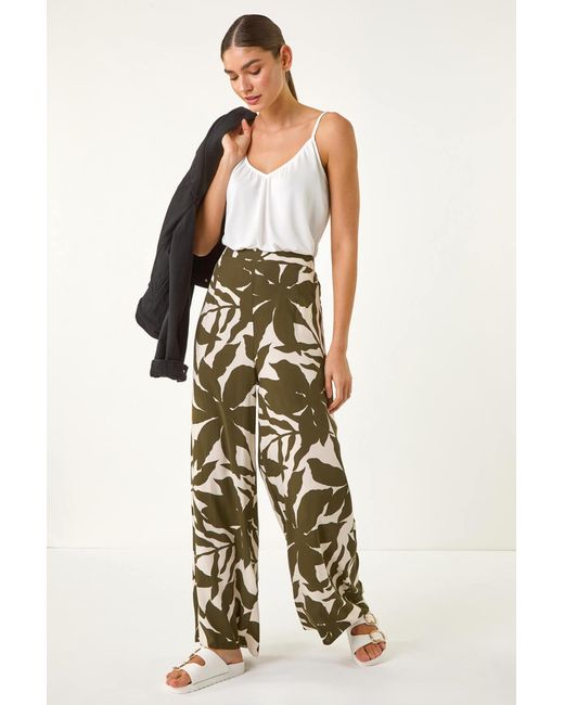 Roman White Floral Mono Wide Leg Trouser