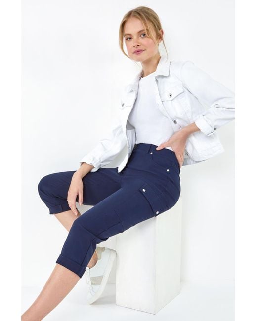 Roman Blue Turn Up Stretch Cargo Trousers