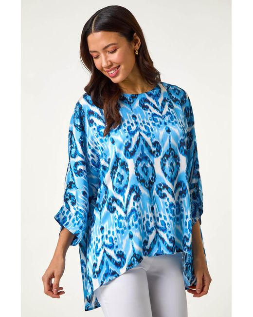 Roman Blue Ikat Print Tunic Top
