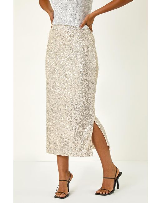 D.u.s.k Natural Sequin Pencil Skirt