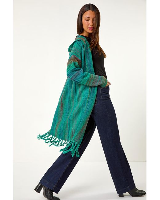 Roman Green Hooded Knit Longline Cardigan
