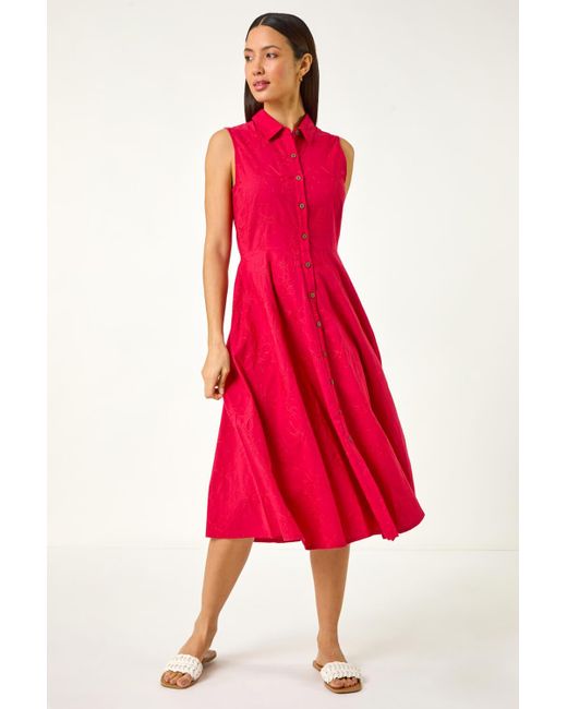 Roman Embroidered Buttoned Midi Dress