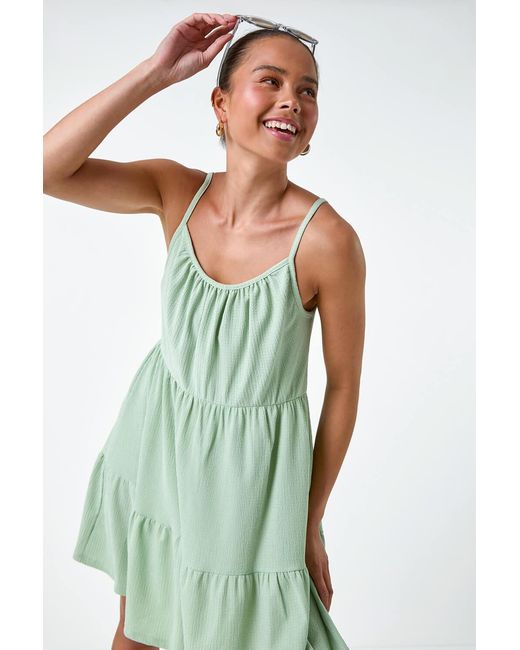 Roman Petite Green Textured Stretch Strappy Smock Dress