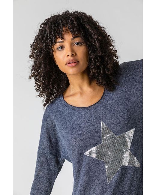 Roman Blue Star Sequin Hanky Hem Layered Top