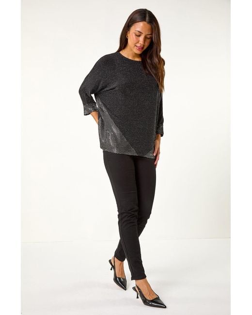 Roman Black Contrast Sparkle Stretch Top