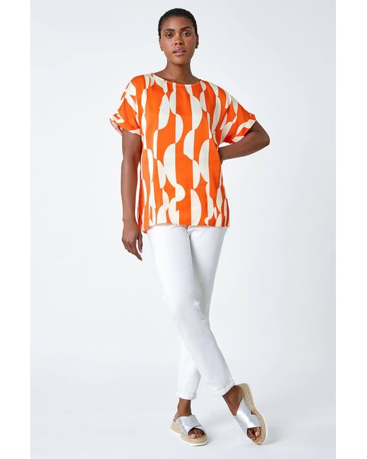 Roman White Geometric Print Woven Top
