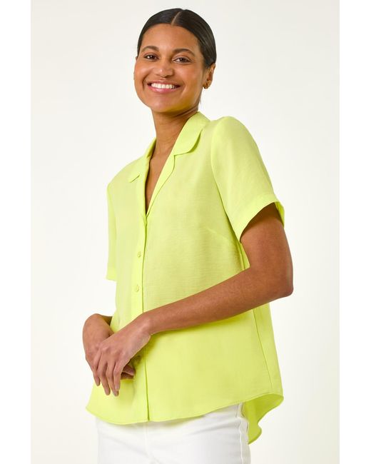 Roman Yellow Collared Short Sleeve Blouse