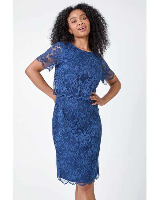 Roman Blue Originals Petite Lace Overlay Stretch Dress