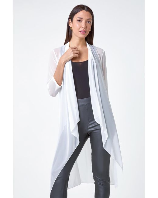 Roman White 3/4 Sleeve Mesh Longline Kimono