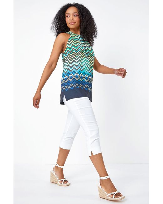 Roman Petite Blue Zig Zag Print Halterneck Top