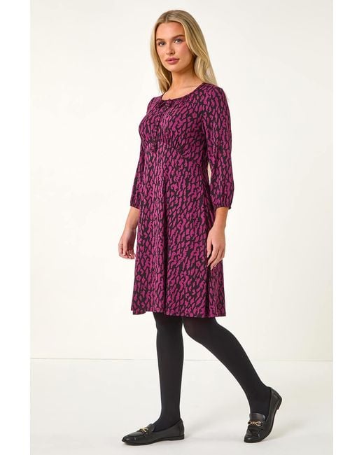 Roman Petite Purple Abstract Tie Front Stretch Jersey