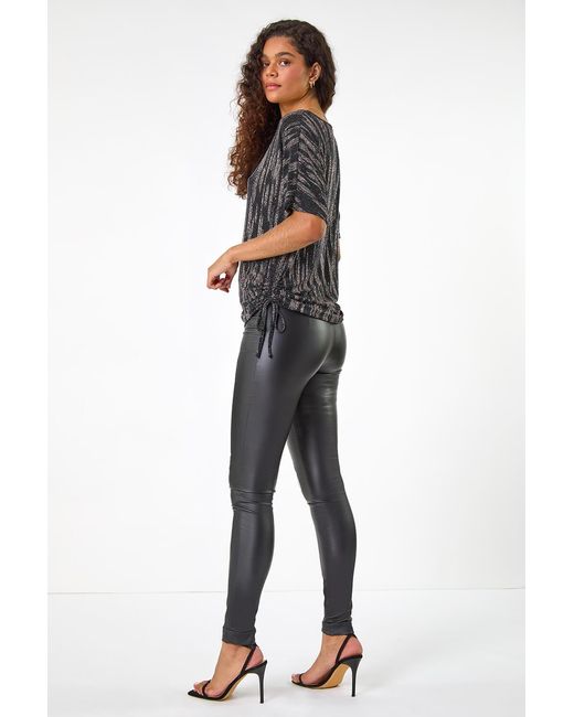 Roman Multicolor Glitter V-Neck Tie-Side Top