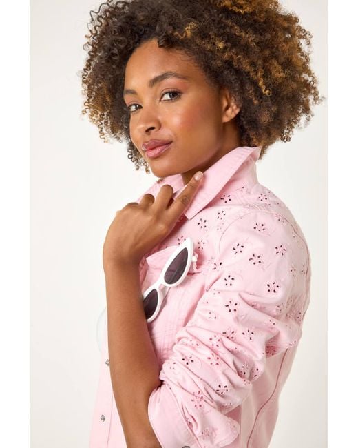 Roman Pink Cotton Blend Broderie Sleeve Jacket