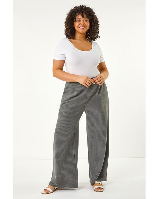 Roman Curve Gray Pinstripe Elastic Waist Trouser