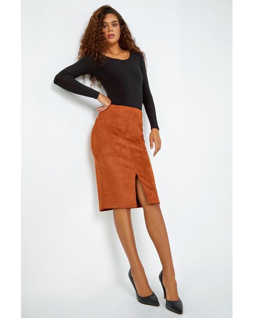 Roman Natural Suedette Pencil Stretch Skirt