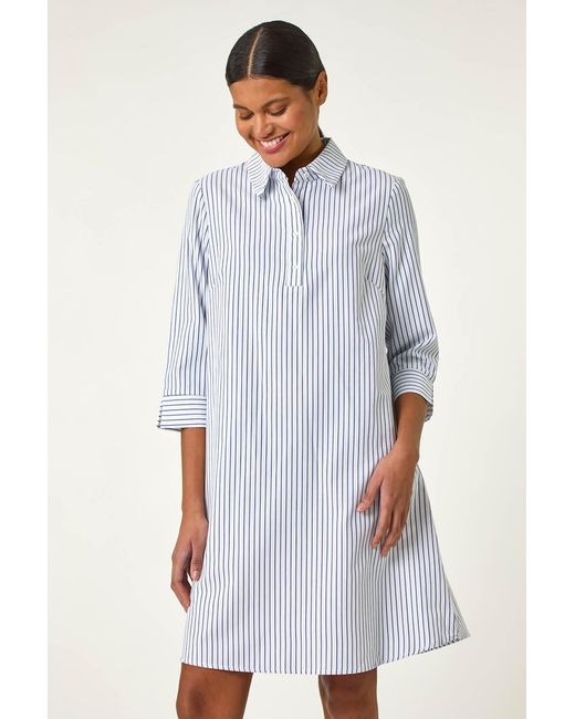 Roman White Pinstripe Shirt Dress