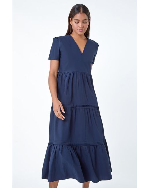Roman Blue Cotton Tiered Maxi Dress