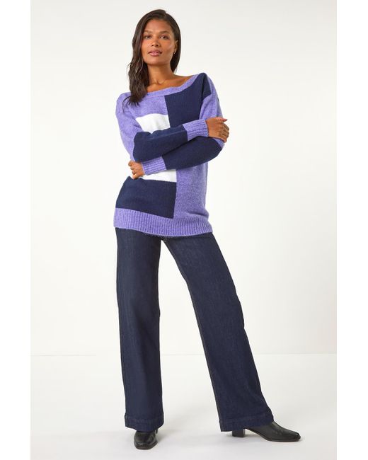 Roman Blue Colour Block Knit Jumper