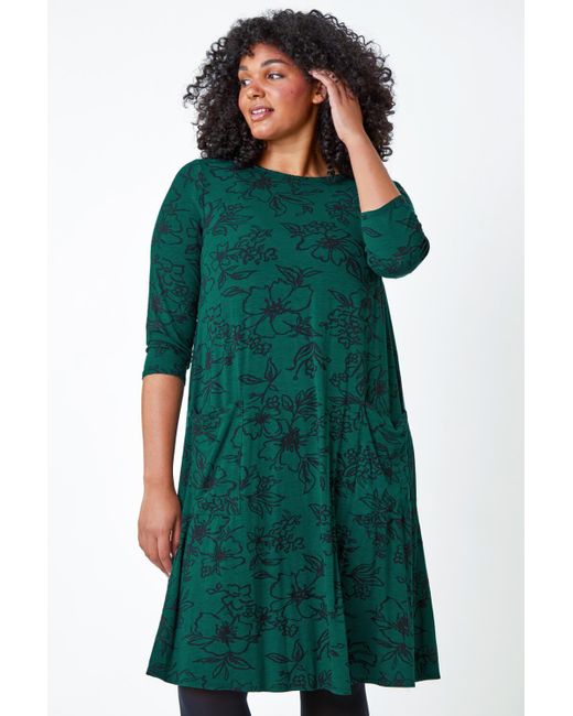 Roman Green Originals Curve Floral Print Swing Stretch Dress