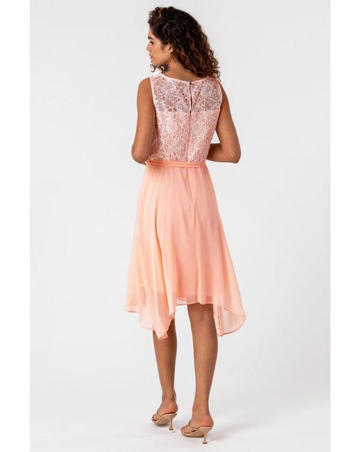 Roman Pink Lace Detail Fit And Flare Dress